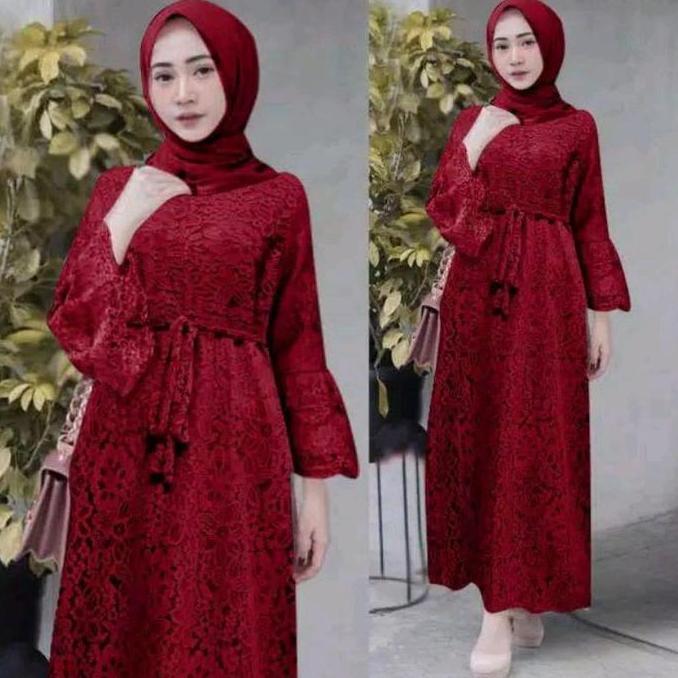 Maxi Yasina/Gamis Full Brukat/Gaun Pesta Muslimah Muslim Panjang Dress Mewah Kondangan Wanita Cantik