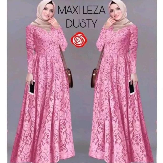 MAXI LEZA GAMIS FULL BRUKAT/GAMIS PESTA MUSLIMAH/Ukuran=L-XL-3XL/JUMBO Karet Muslim Dress Wanita Pan