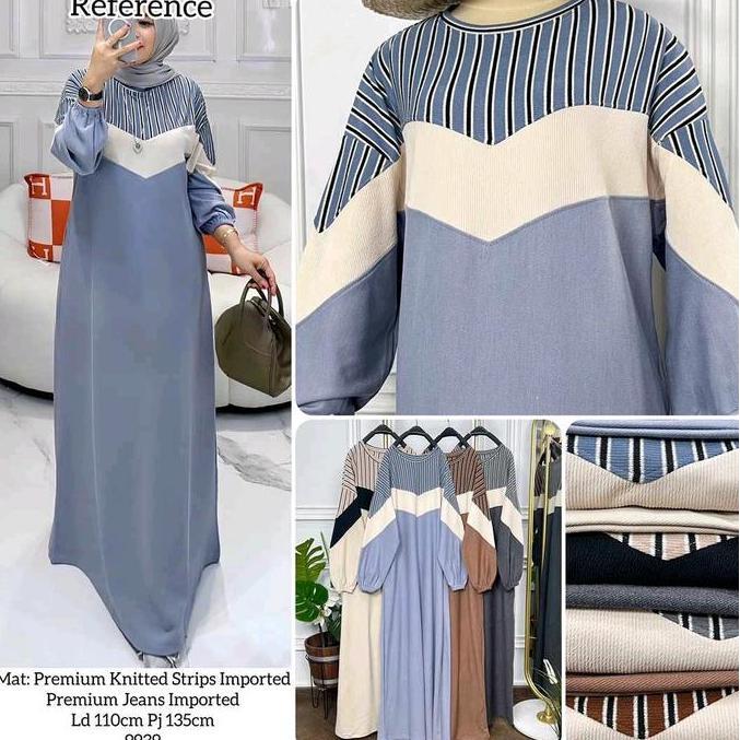 aliya maxy dress knit gamis polos kombinasi salur