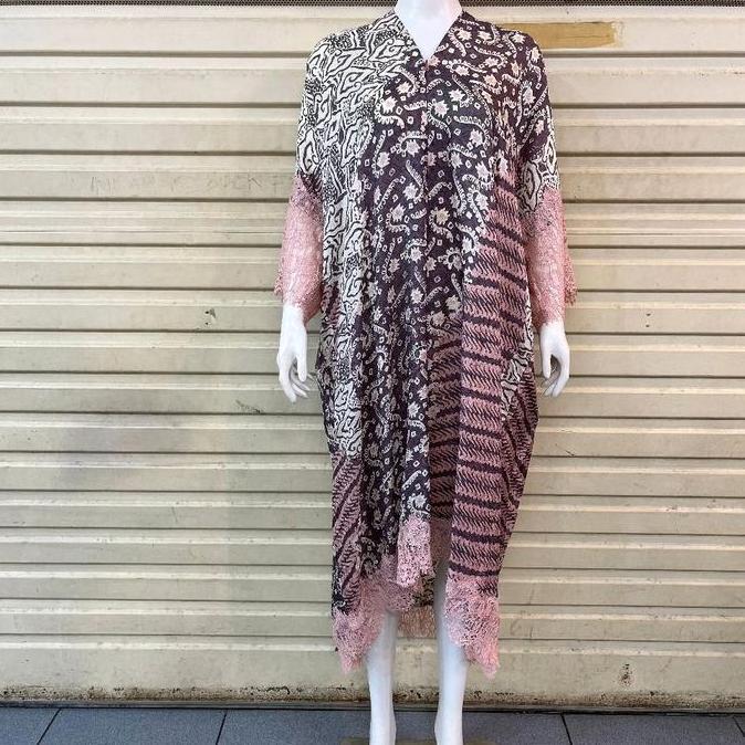 Kaftan Batik Viscose Lace Resleting Depan/Drees Batik Viscose Renda Bunsui