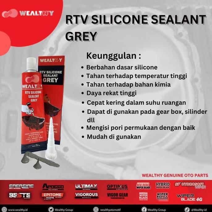Lem Gasket | Lem Pakingan |WEALTHY RTV Silicone Sealant - Grey [85 gr]