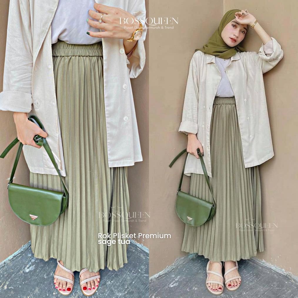 Rok plisket panjang/rok kerja rempel muslimah/rok premium jumbo / Rok Wanita / Rok Korea