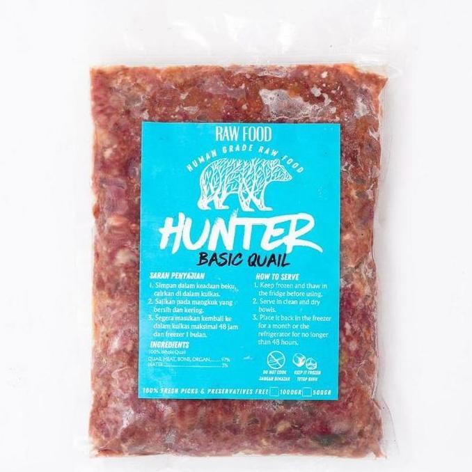 Terlaris Hunter Raw Food | Daging Puyuh Giling (Raw Cat Food) - 500Gr | Ground Quail | 100% Daging P