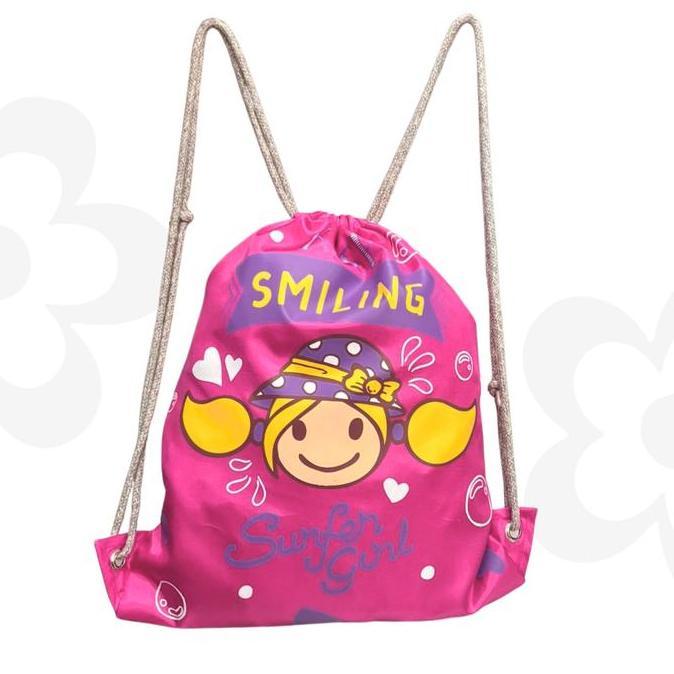 Premium Surfer Girl Summer Festival Shopping Bag Backpack 253Asbb001Pnk | Surfer Girl Drawstring Bag