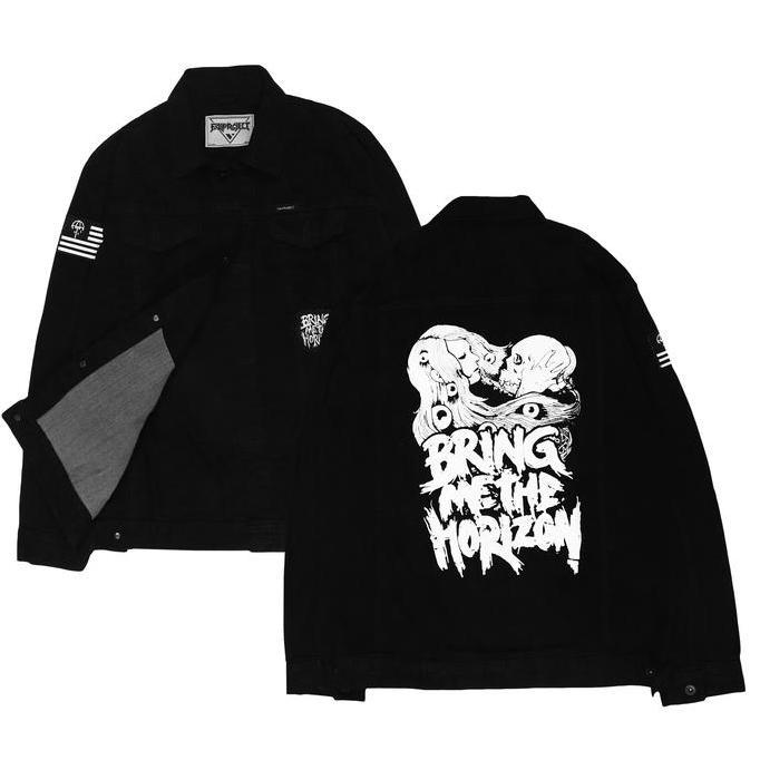 DS116 - jacket denim sablon jaket jeans patch bordir bring me the horizon