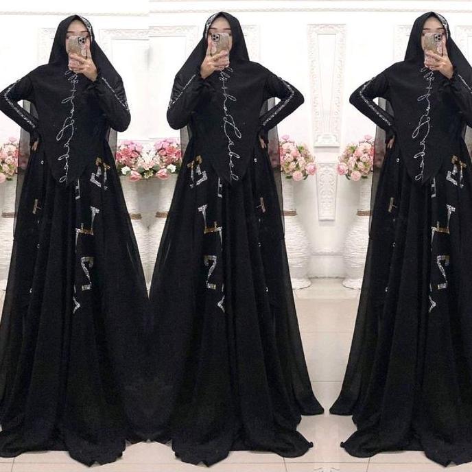Madinna El-Jabbar Syar'i Jumbo LD100-140 Busui Set Jilbab Putih Navy Cokelat Hitam Setrip Polos Poli