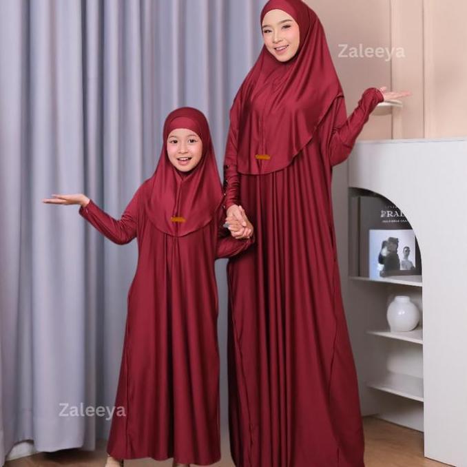 Gamis Couple Ibu Anak Perempuan Set Hijab Jersey Premium Abaya Couple Ibu Anak Lebaran Kekinian