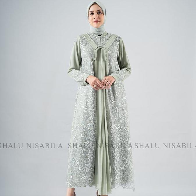 Shalu Nisabila - Dzafina Gamis Dress Gaun Panjang Mewah Brokat Tile Baju Muslimah Brukat Tile Wanita