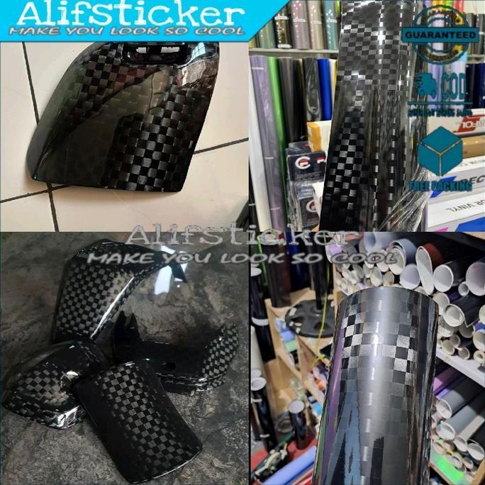 Skotlet Carbon Spreadtow Sticker Karbon Kotak Kotak Motif Catur Super Glossy Premium Untuk Motor Mot