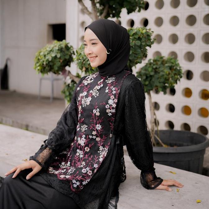 Delova Wardrobe - GAMIS ARUNA Bordir Modern Brukat Vintage Premium Outfit Atasan Wanita Outer Tali R
