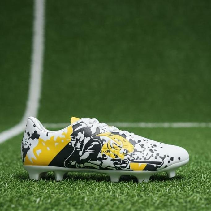 Grosir Sepatu Sepak Bola Anak Original Etnick Smoke Ukuran 33-38 Desain Unik Warna Putih Kuning Hita