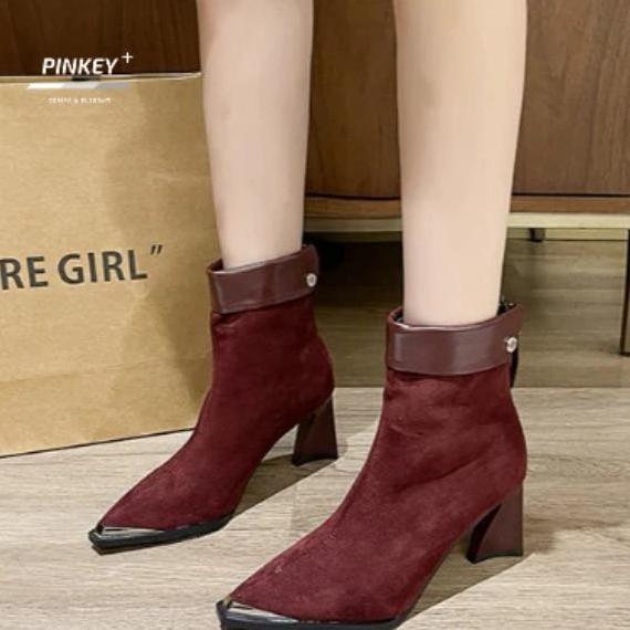 Saless [ Pinkey ] Sepatu Wanita Boots Import Korea Heels Hak Tinggi 7Cm Model Boots Black Shoes P385