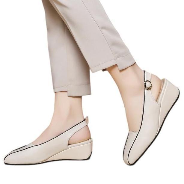 Bergaransi Sepatu Sendal Wanita Bustong Tali Belakang 5Cm Import Warna Hitam Dan Putih