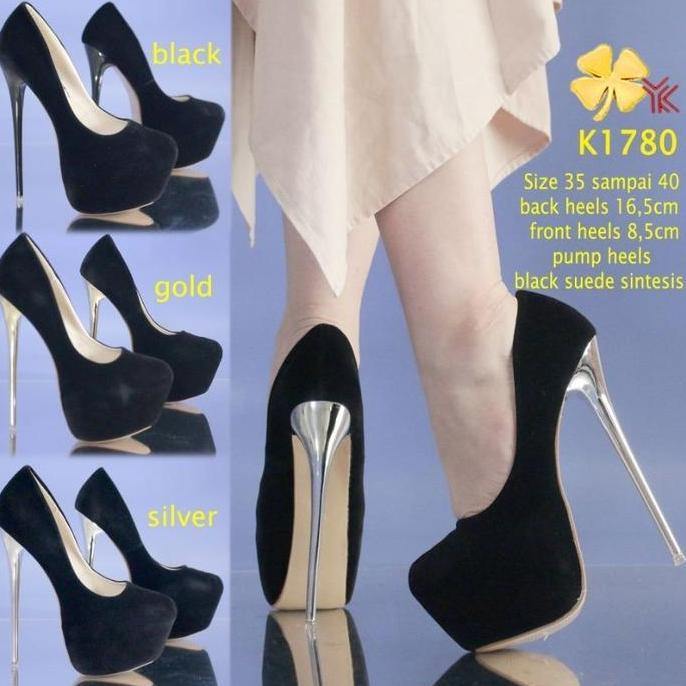 YKshoes 1780 heels 17cm pump stiletto heels sepatu hak ketutup hak tinggi suede heels pump pantofel 