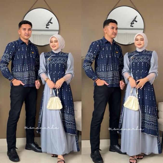 ALFISTORE-HANA SNOWY Baju Tenun Set Couple Batik Sarimbit Kondangan lebaran 2026 Dress Songket gamis