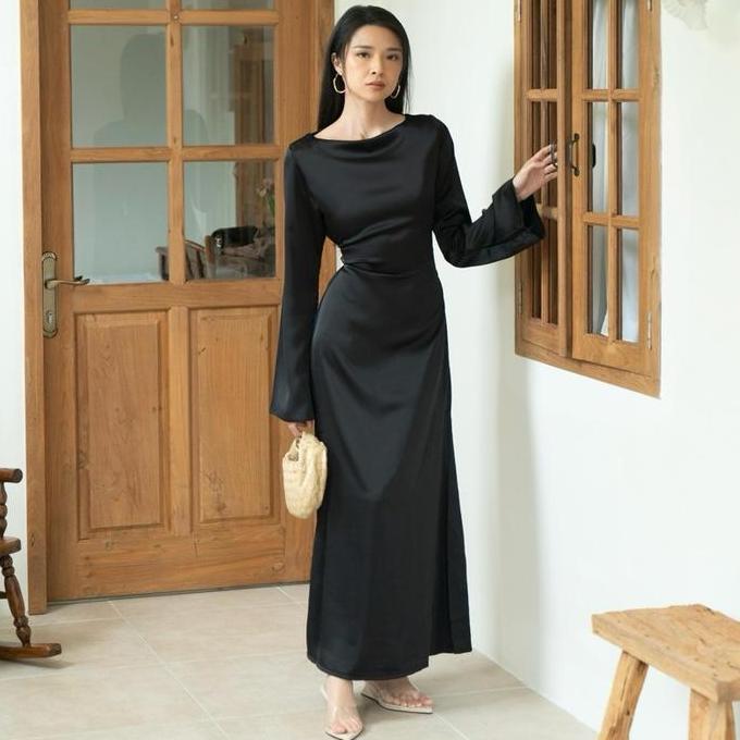 Mbgx- Clea Dress | Rooha | Basic Satin Dress Panjang Wanita Terusan Lengan Panjang Long Sleeves Maxi