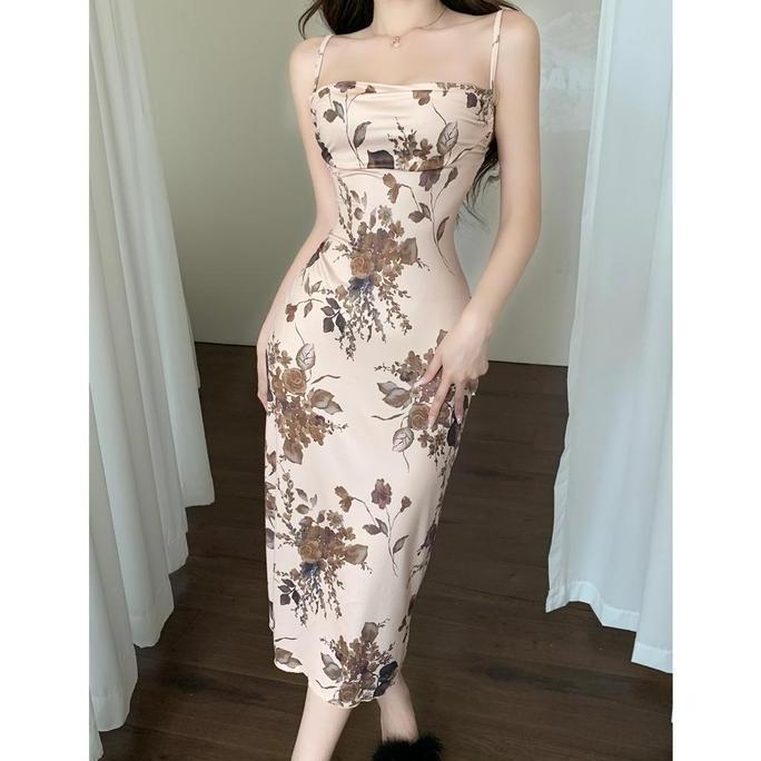 Mbgx- 1318 Baju Dress Kondangan Sexy Wanita Midi Dress Bunga Bunga Press Body Korean Style Flowy Dre