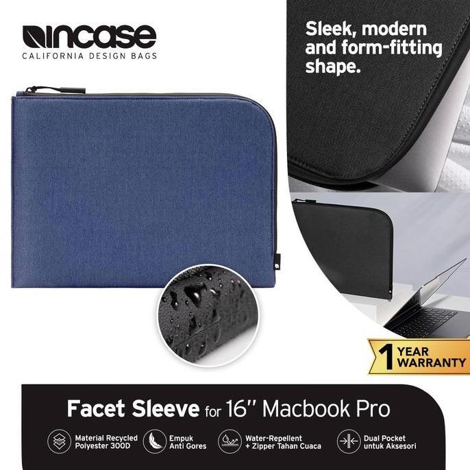 BEBAS ONGKIR - Incase Sleeve Macbook Pro 16 Inch - Facet With Recycled Twill Repelland Recycle - Blu