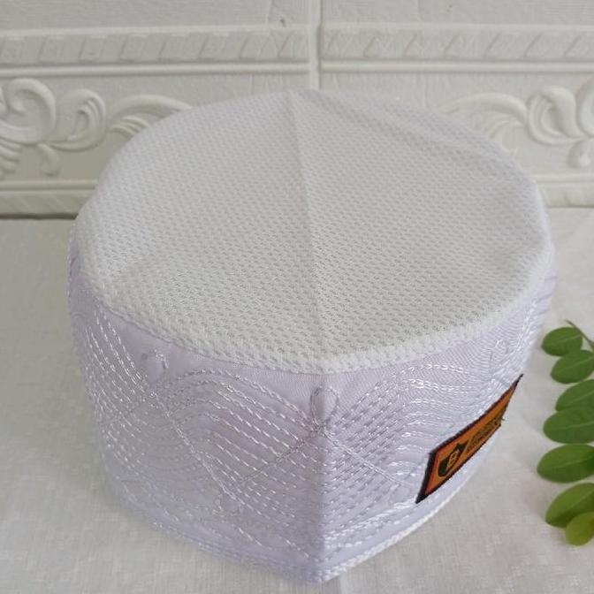 Peci Songkok Kopiah Haji ikaf Madinah Bulat full ac jaring Putih Premium tinggi 9cm Murah - Peci Pri