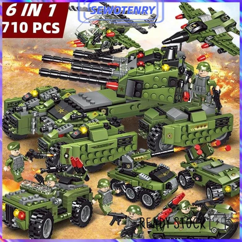 LARISS 710Pcs Mainan Brick 6 in 1 Jungle Tank Block WW2 Pesawat Mainan Anak Laki Laki