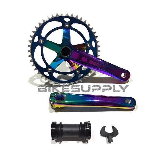 Promo Crankset Sepeda Fixie BMX Single Speed + BB Hollowtech 2 HT2 (Arm Warna Rainbow Pelangi Litepr