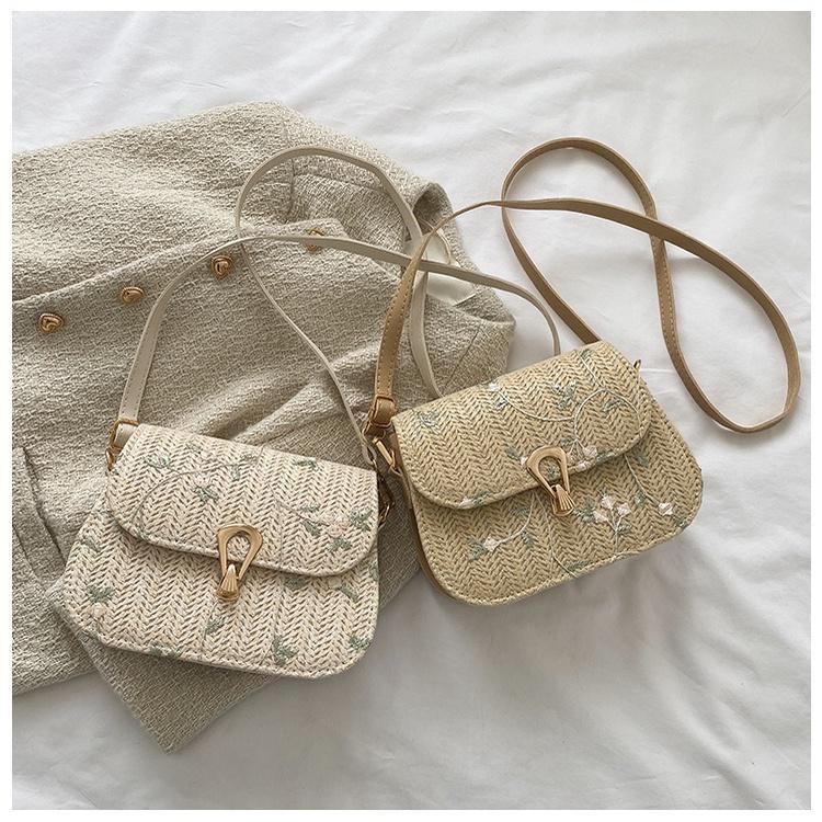 Bao055 Tas Totebag Wanita Bahan Anyam Jerami Model Cina Bunga Fashion Cina Bahan Anyaman Tas Anyaman