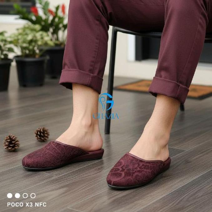 [CUCI GUDANG] / GHAZIA - 109 Sendal Pengantin Cowok Brukat Premium Polos heels lamaran sepatu pantof