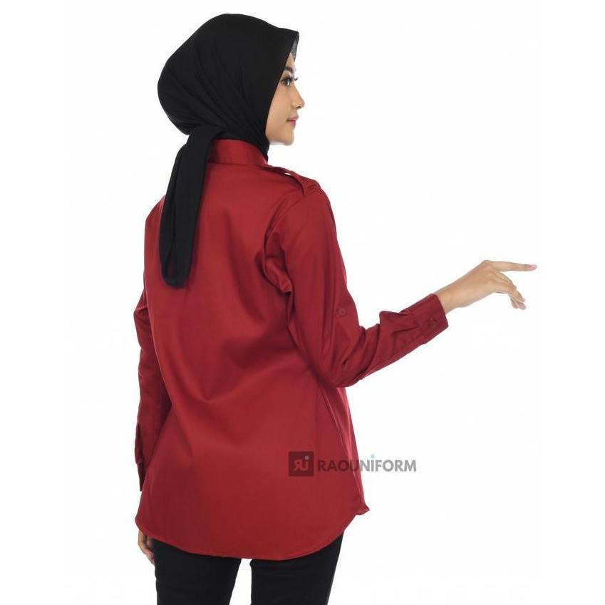 RAOUNIFORM Kemeja Maroon Lengan Panjang Wanita Baju Seragam Kerja Formal American Drill PS