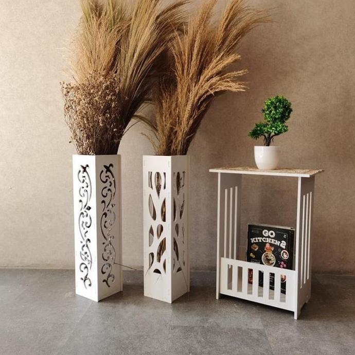 NORDIC Vas Bunga Lantai Tinggi Pot Kembang Guci Daun Kering Vase Kayu CS