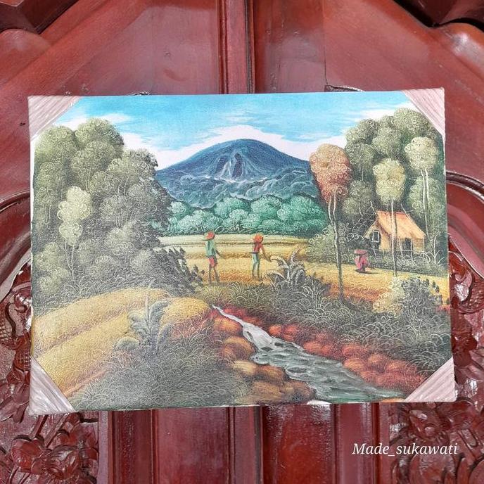 .........] Lukisan Kanvas Pemandangan sawah gunung tradisional bali 40cm x 30cm