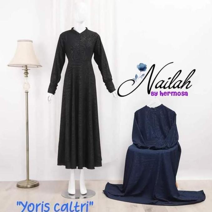 [Gamis hermosa] Gamis embos hermosa motif abstrak bahan yoris caltri warna hitam-gamis hitam umbrell
