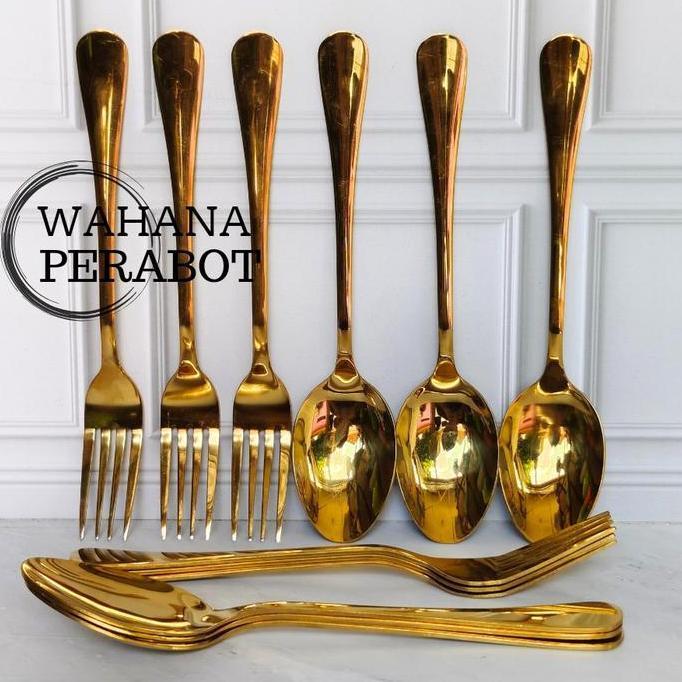 SET SENDOK MAKAN EMAS DAN SENDOK GARPU EMAS SUPER TEBAL STAINLES SENDOK SULTAN SENDOK RESTORAN LM
