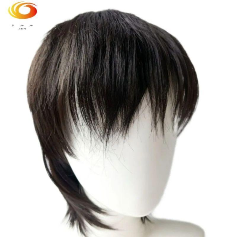 Wig Pria Pendek Lurus Dengan Poni Dan Gondrong Belakang Rambut Palsu Pria Versi Cowok Korea Dengan P