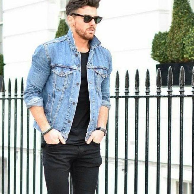 JAKET DENIM COWOK TIKTOK SHOP jeans kancing Hitam Keren Pria ANG