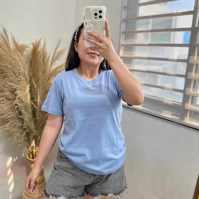 Bisakok- Kaos Wanita Polos / Baju Wanita / Pakaian Wanita Murah Biru Combed Kerah Rib