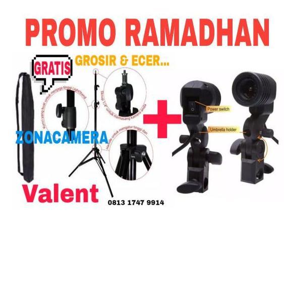 PROMO Lightstand Valent + Single Lamp Holder E27 Tripod Lampu Foto