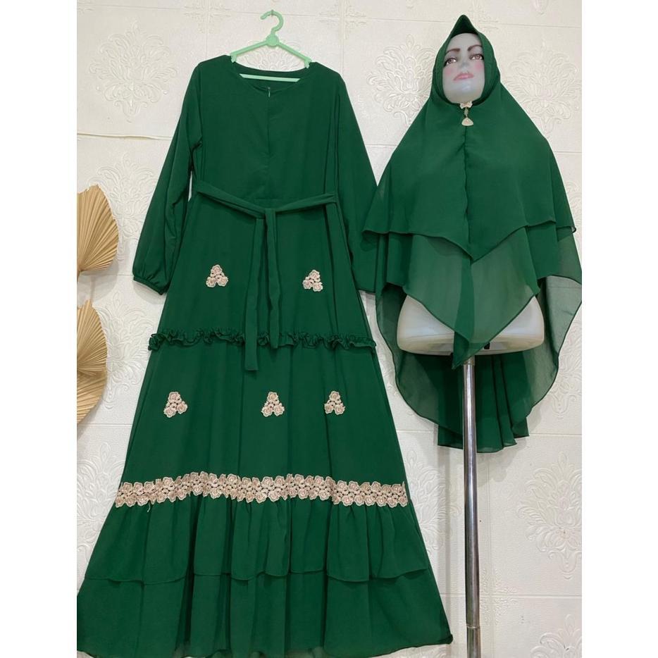 NEW Gamis Syari Ceruty Renda / Gamis Terbaru Mix Renda Bunga Cantik / Gamis Ceruty Babydoll