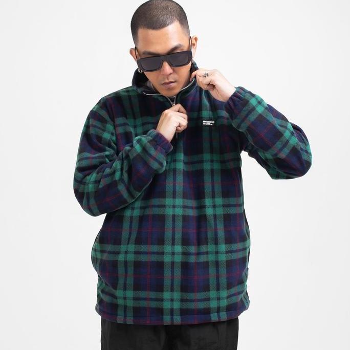 DV263 - Mocking Truth - Plaid Green Halfzip Jacket Sherpa