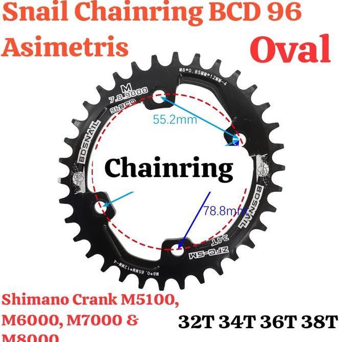 Chainring Snail Oval 32T 34T 36T 38T BCD 96 BCD Asimetris Single Chairing Sepeda 96BCD Deore SLX XT 