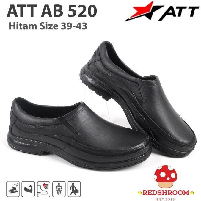 DR135 - Sepatu Pantofel Karet ATT AB 520 Hitam Kerja Flat Shoes