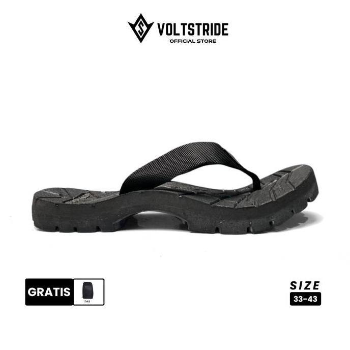 DE75 - VOLTSTRIDE Sandal Gunung OD Adventure Full Black - Sendal Hiking Outdoor Pria Wanita Original