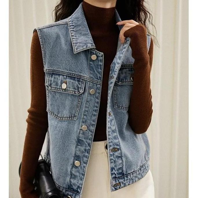 Lansungkirim- 986-Rompi Jeans Wanita/Rompi Wanita/Blazer Jeans Wanita Atasan Panjang