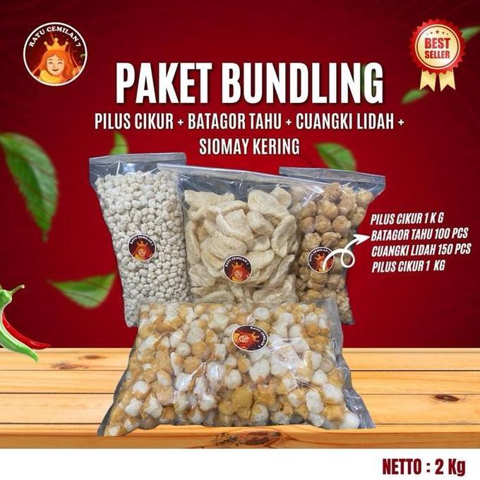 Paket Hemat 4 Varian Topping Seblak Cuanki Lidah 150pcs Batagor Tahu 100pcs Pilus Cikur 1kg Siomay M