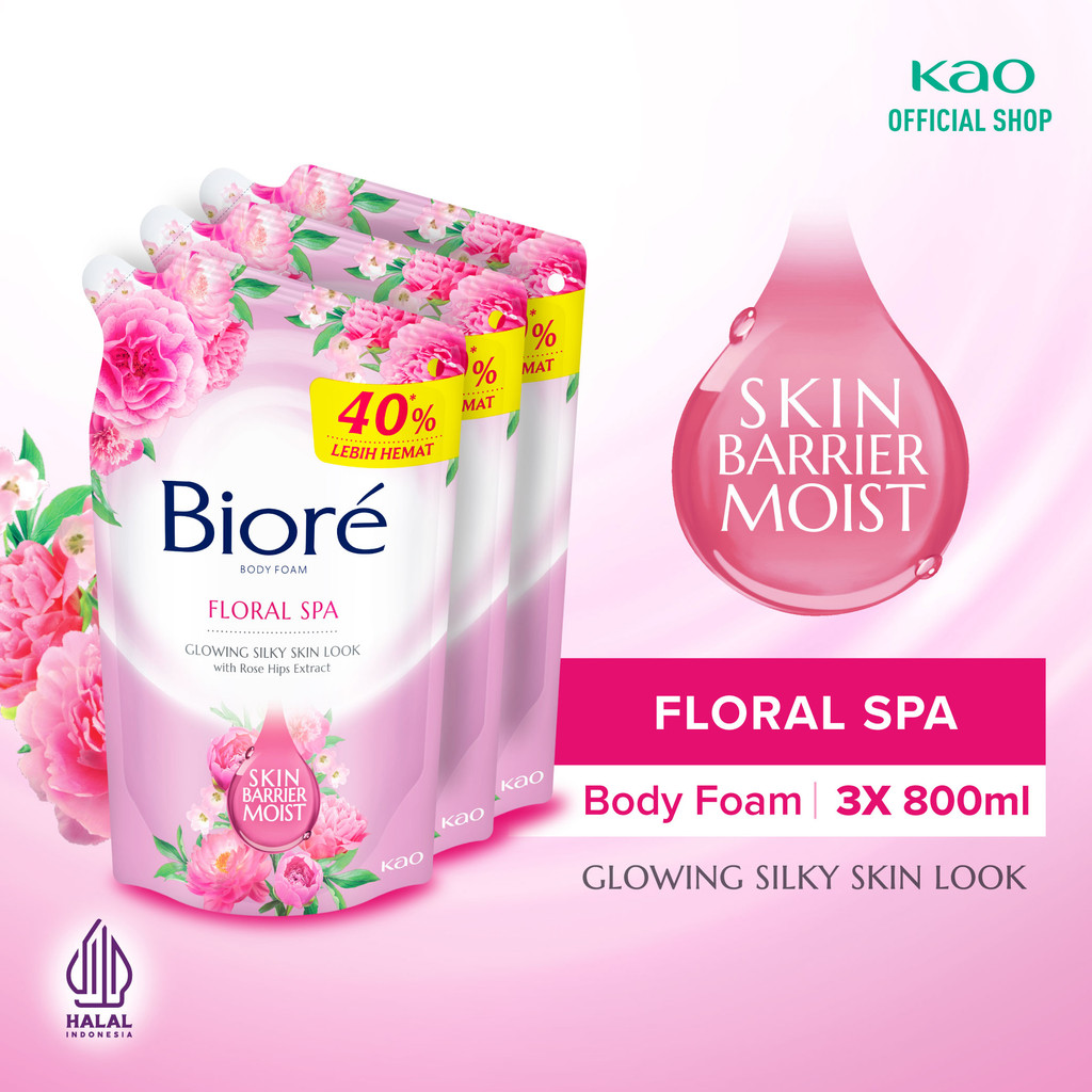 Biore Body Foam Sabun Mandi Cair Floral Spa Pouch 800ml Triplepack