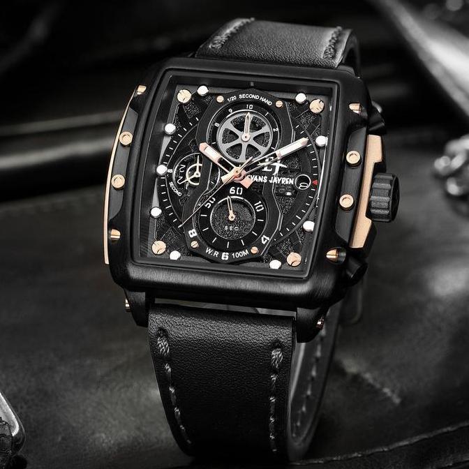 Evans Jayden Jam Tangan Pria 9550 Kulit Kaca Sapphire Chronograph Water Resistant 10 ATM Watches ter