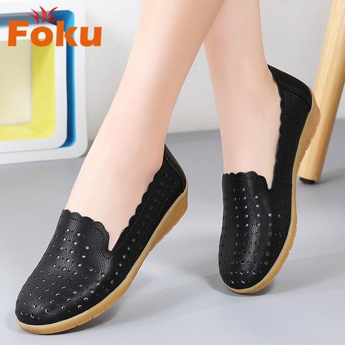 FOKU Sepatu Flat Wanita Sepatu Kulit Wanita Flatshoes Karet terlaris