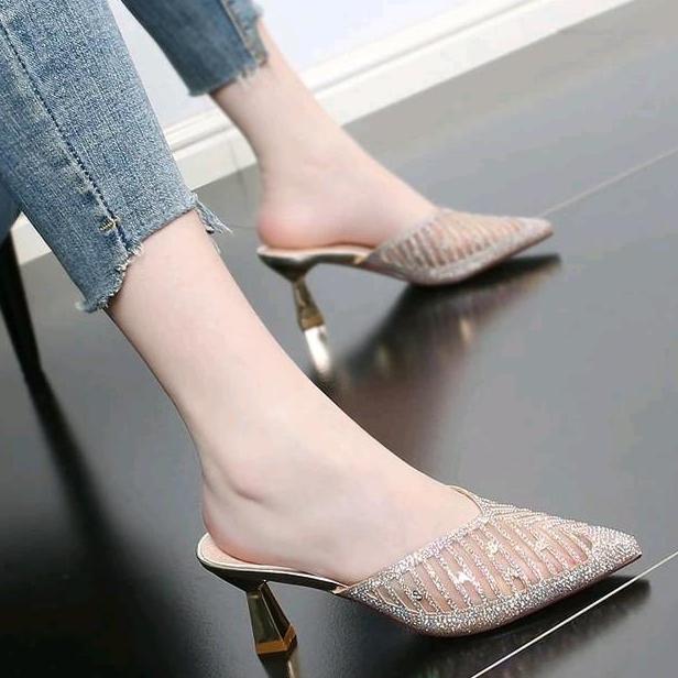 Sandal Pesta Heels Wanita Elegan Tinggi 7 Cm - Sepatu High Heels Pesta Kondangan Terbaru Dc04 Hitam 