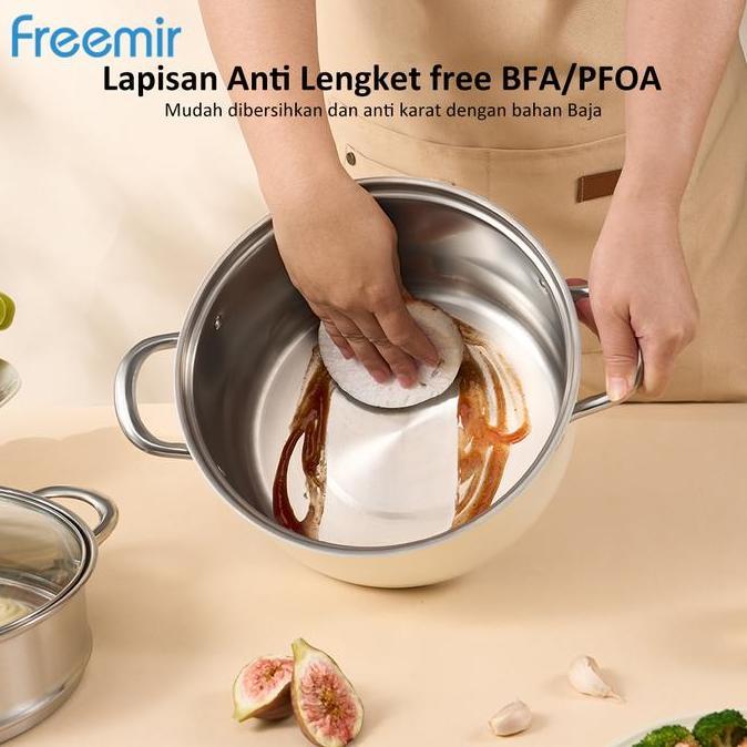 Pastienak- [Baru] Freemir Panci Kukus 2 Susun 24Cm Panci Stainless Steel Panci Anti Karat Anti Lengk