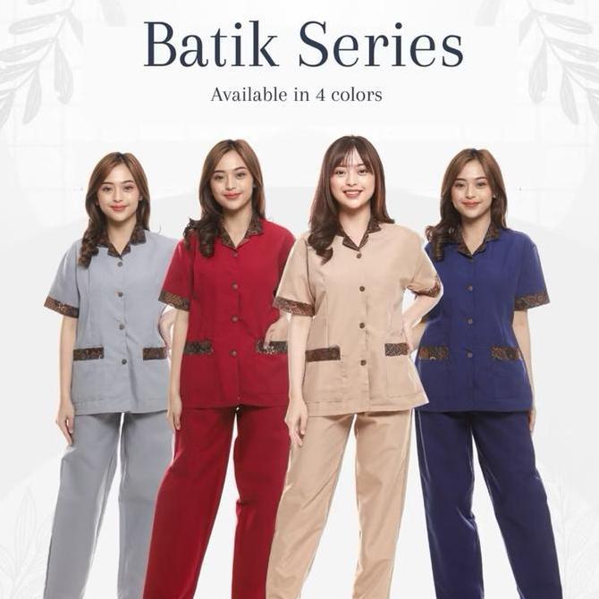 [SANDRINA] Baju seragam suster, baby sitter Wanita kombinasi batik