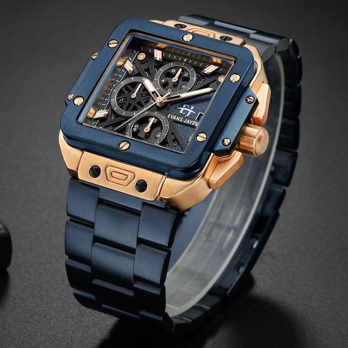 Jam Tangan Evans Jayden Jam Tangan Pria 9561 Rantai Stainless Steel Chronograph Kaca Sapphire Water 